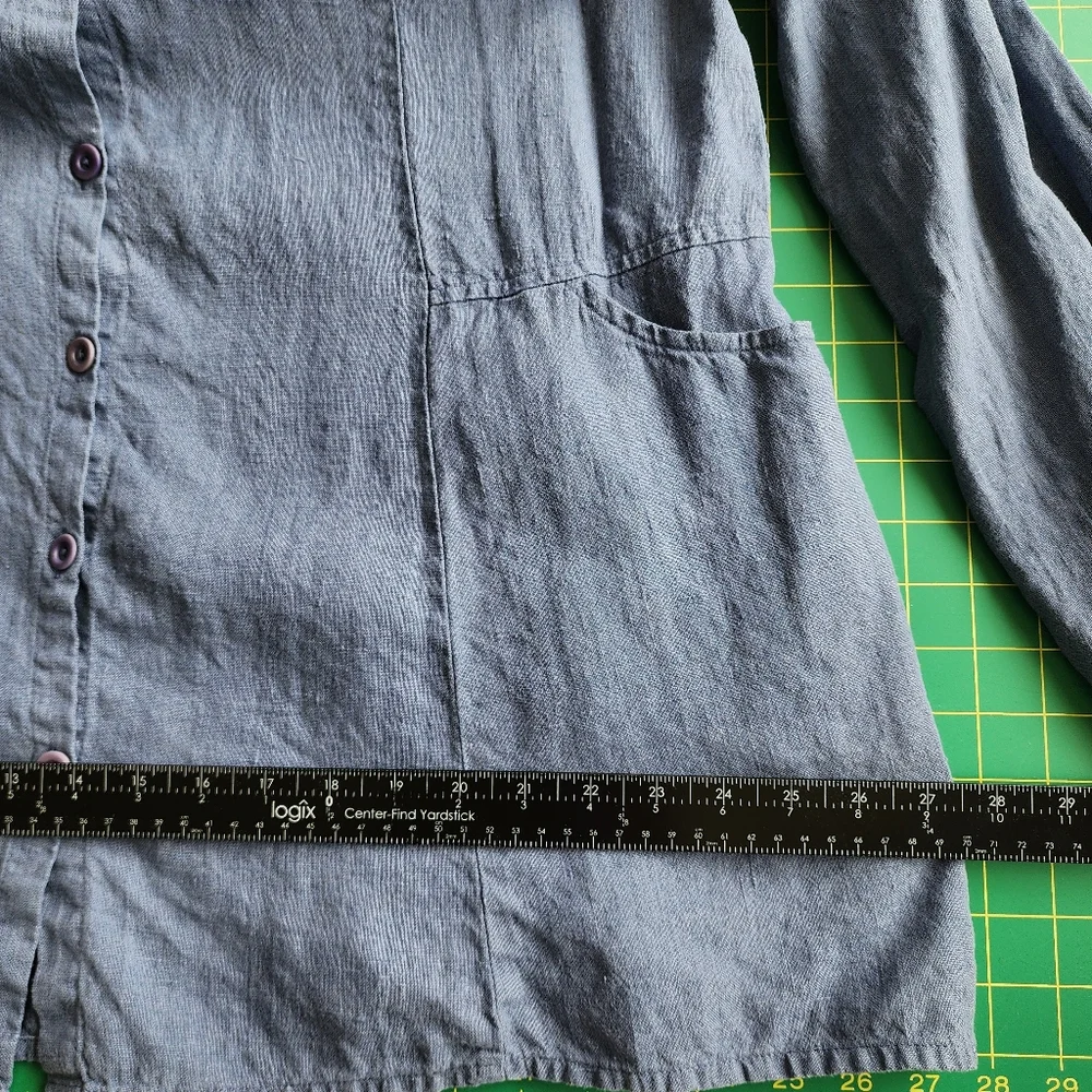 Flax Lightweight Long-Sleeve Linen Button Cardigan - Dusty Blue - Picture 11 of 12